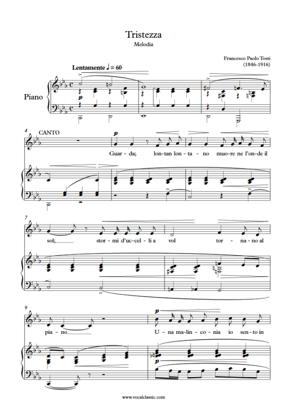 F. P. Tosti : Tristezza(C minor Key) PDF Sheet music