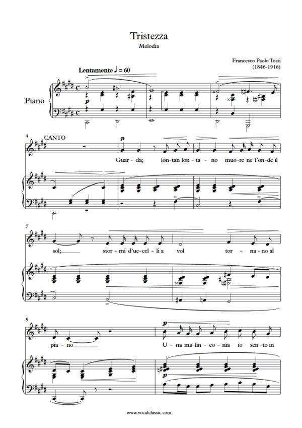 F. P. Tosti : Tristezza (C sharp minor Key) PDF Sheet music