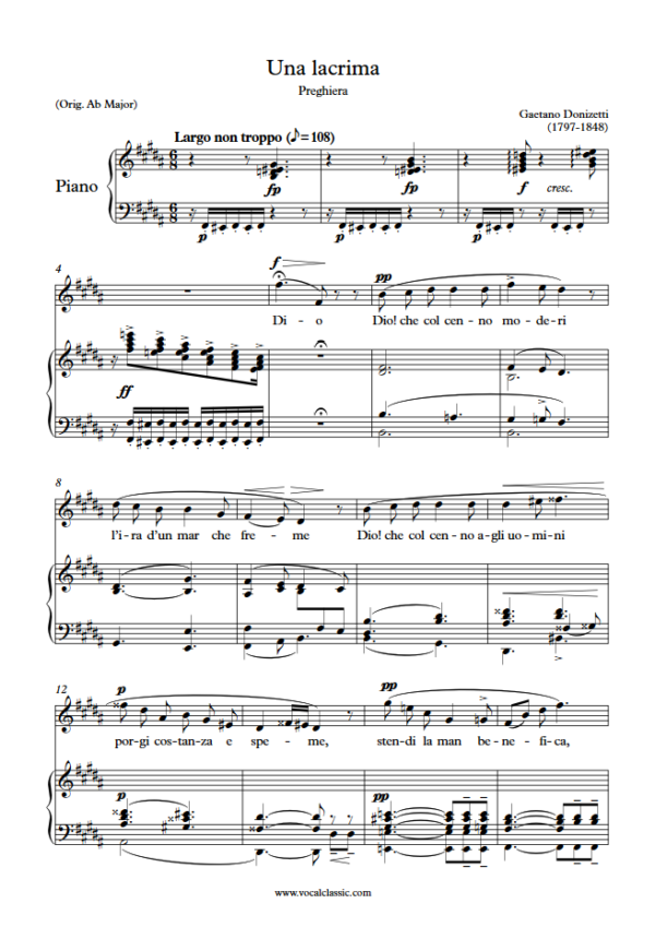 G. Donizetti : Una lacrima (B Key) PDF Sheet music