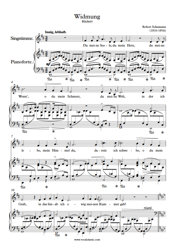 R. Schumann : Widmung (D Key) PDF Sheet music