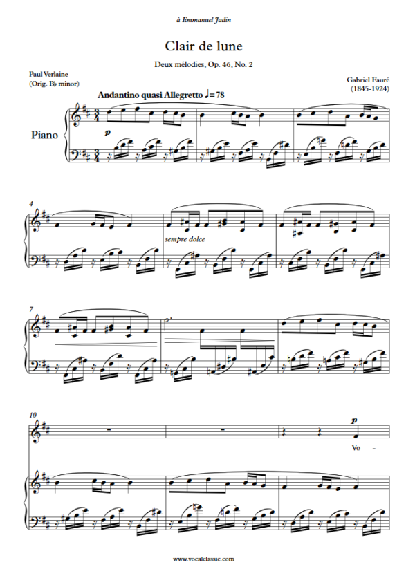 G. Fauré : Clair de lune (B minor Key) PDF Sheet music