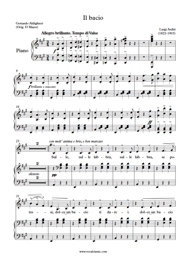 L. Arditi : Il bacio (A Key) PDF Sheet music