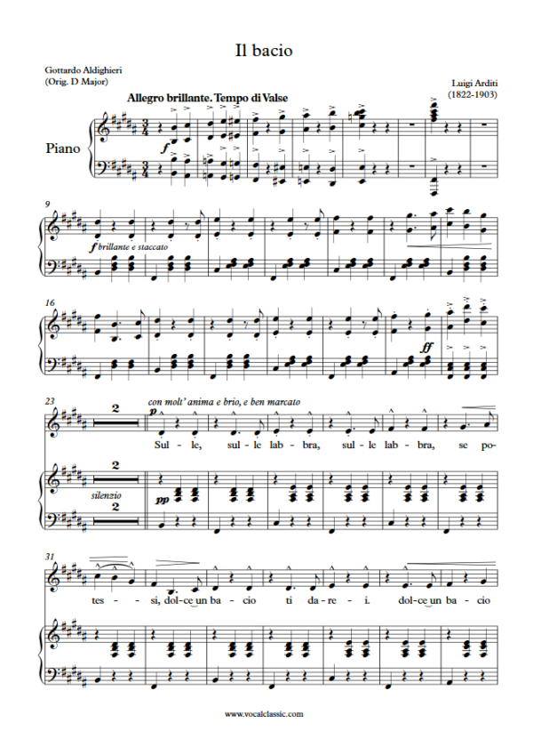 L. Arditi : Il bacio (B Key) PDF Sheet music