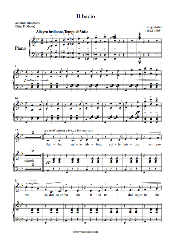 L. Arditi : Il bacio (Bb Key) PDF Sheet music