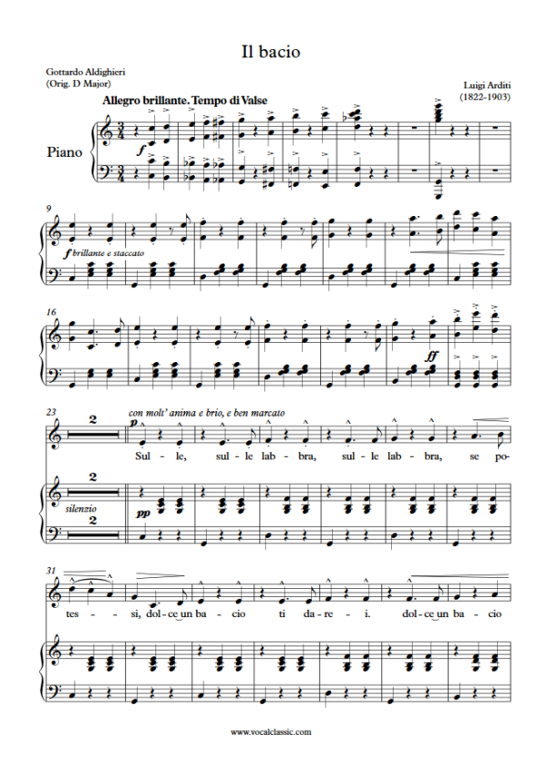 L. Arditi : Il bacio (C Key) PDF Sheet music