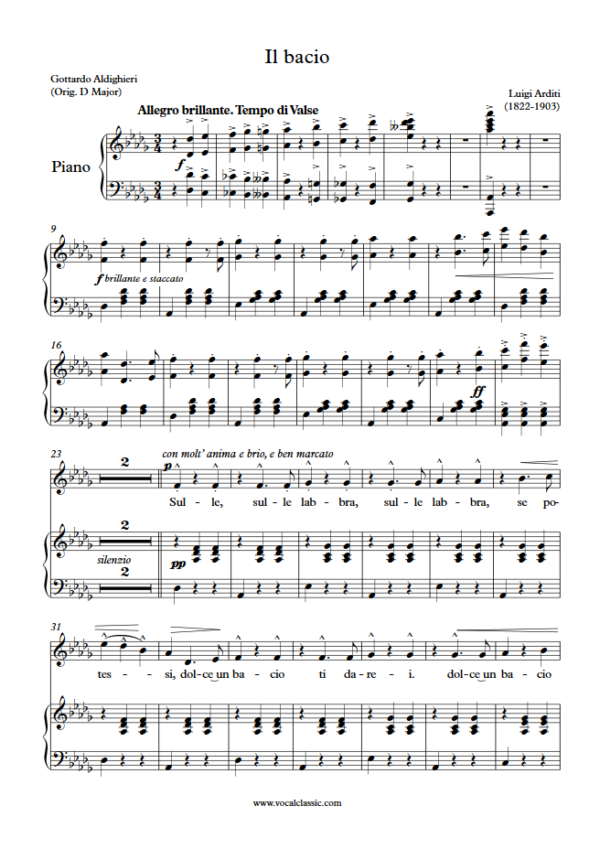 L. Arditi : Il bacio (Db Key) PDF Sheet music