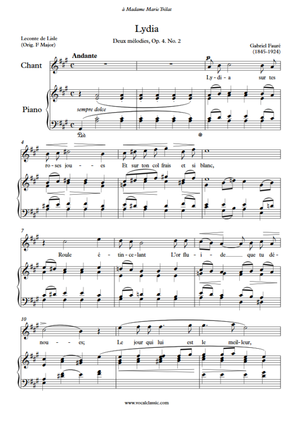 G. Fauré : Lydia (A Key) PDF Sheet music