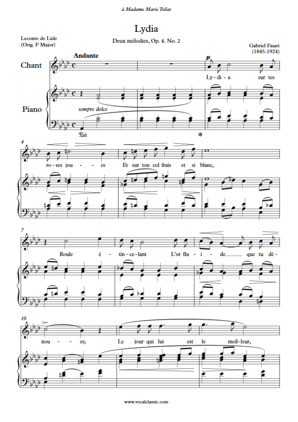 G. Fauré : Lydia (Ab Key) PDF Sheet music