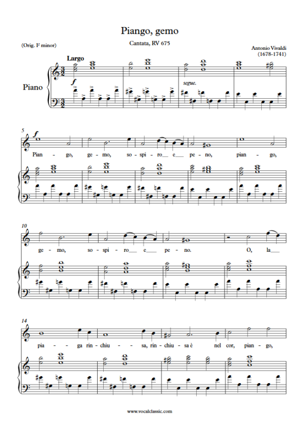 A. Vivaldi : Piango, gemo (A minor Key) PDF Sheet music