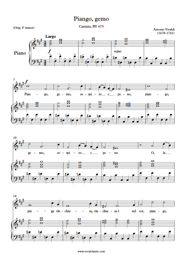 A. Vivaldi : Piango, gemo (F sharp minor Key) PDF Sheet music