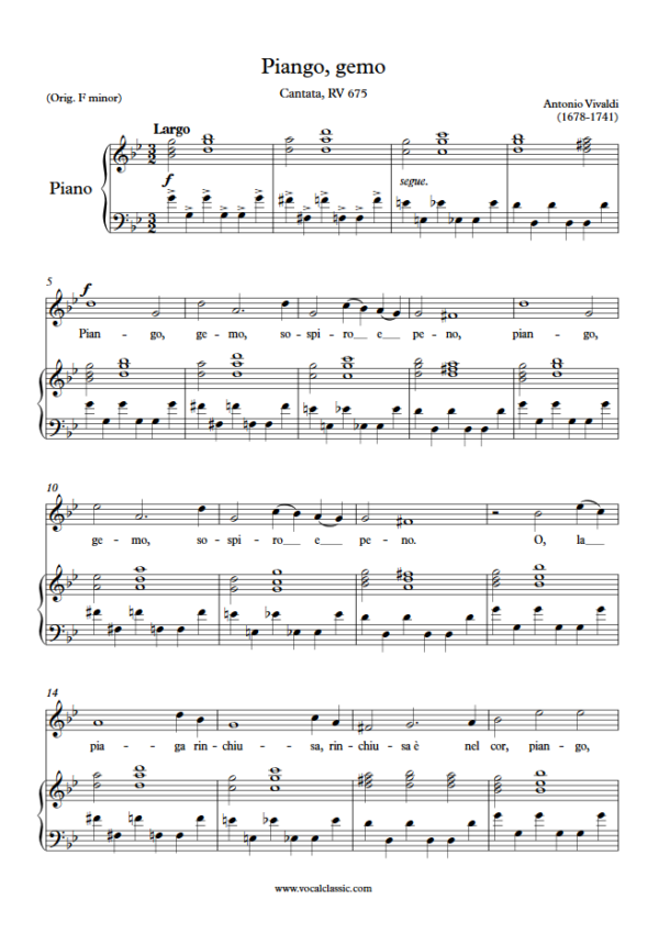 A. Vivaldi : Piango, gemo (G minor Key) PDF Sheet music