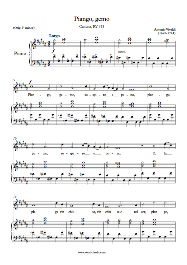 A. Vivaldi : Piango, gemo (G sharp minor Key) PDF Sheet music