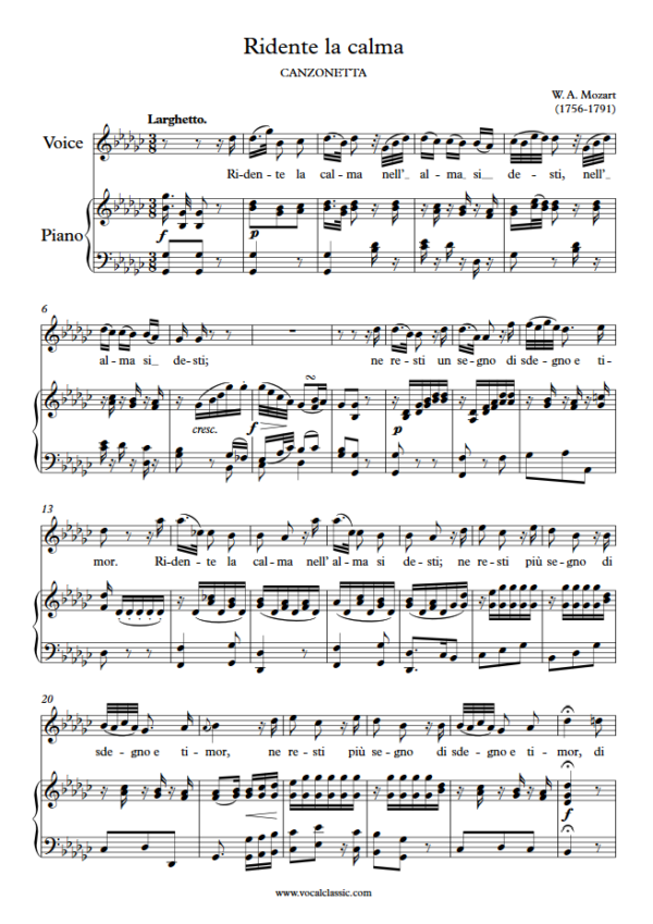 W. A. Mozart : Ridente la calma (Gb Key) PDF Sheet music