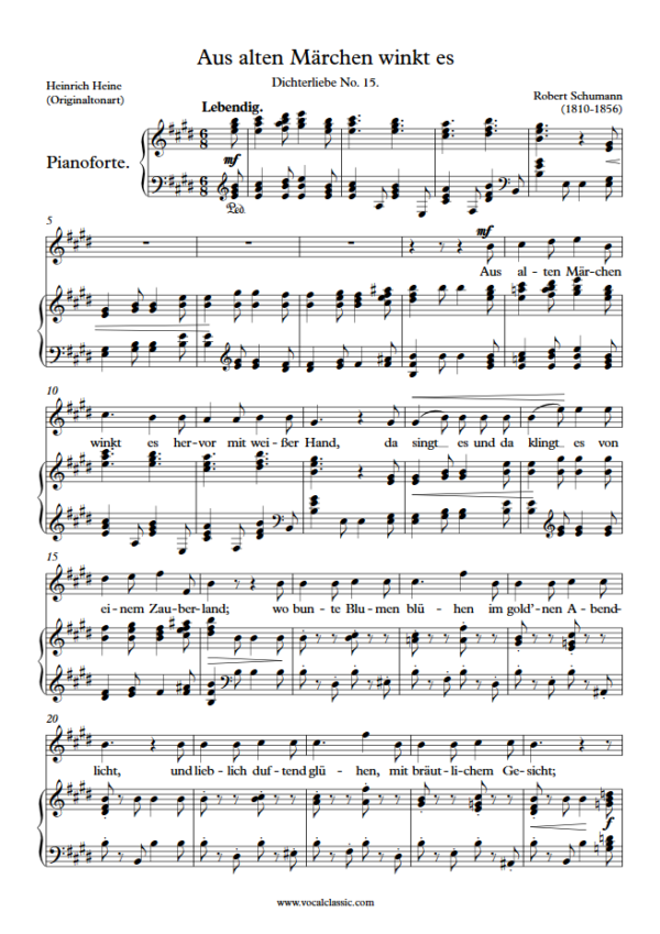 R. Schumann : Aus alten Märchen winkt es (E Key, Original) PDF Sheet music