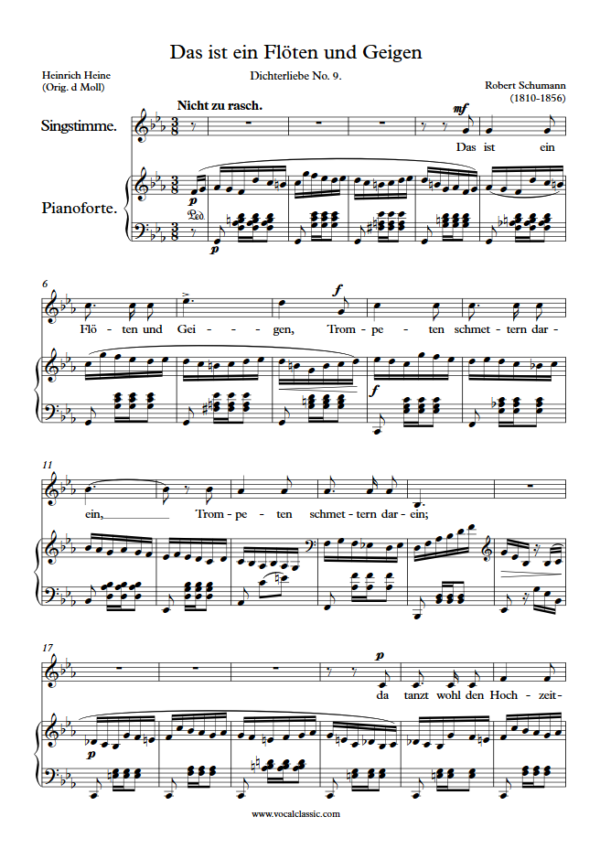 R. Schumann : Das ist ein Flöten und Geigen (C minor Key) PDF Sheet music