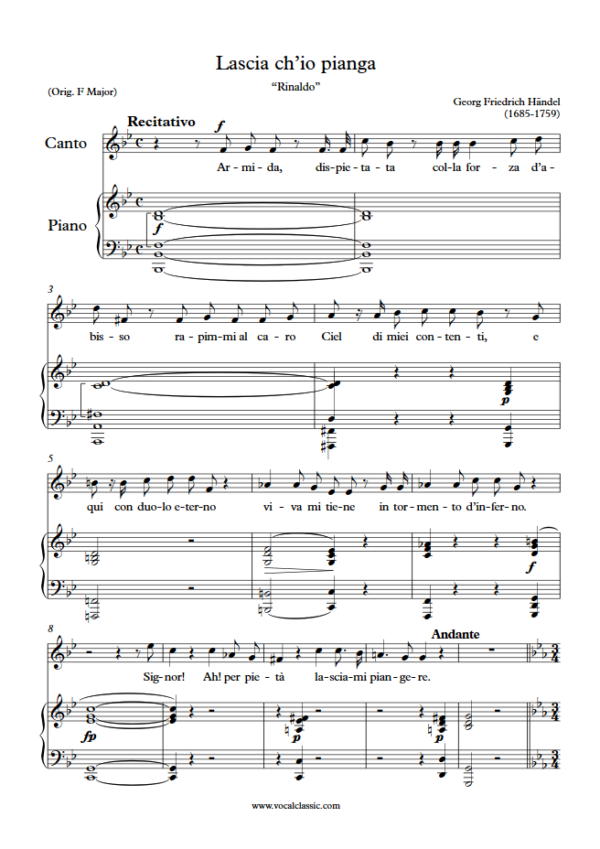 G. F. Handel : Lascia ch’io pianga (Eb Key) PDF Sheet music