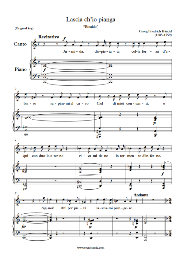 G. F. Handel : Lascia ch’io pianga (F Key, Original) PDF Sheet music