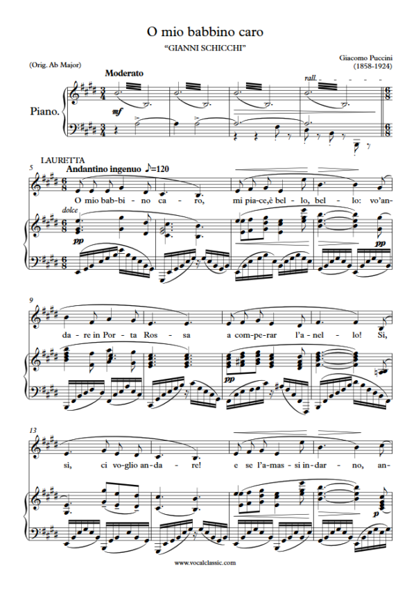 G. Puccini : O mio babbino caro (E Key) PDF Sheet music