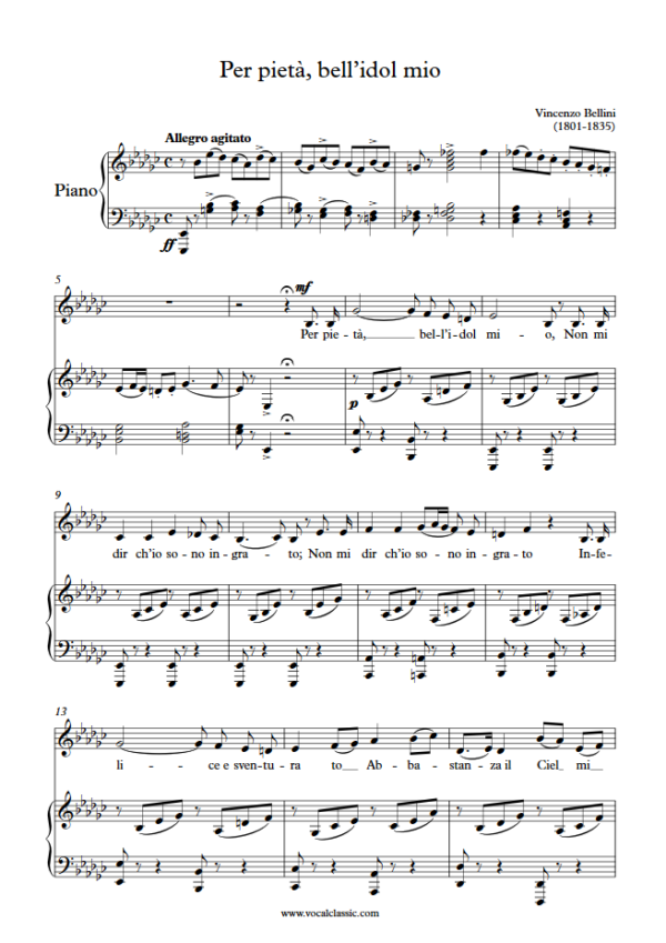 V. Bellini : Per pietà, bell’idol mio (Eb minor Key) PDF Sheet music