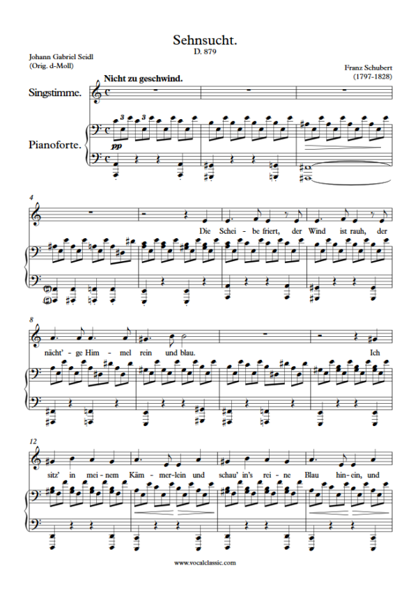 F. Schubert : Sehnsucht D.879 (A minor Key) PDF Sheet music