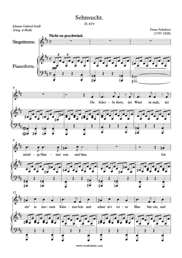 F. Schubert : Sehnsucht D.879 (B minor Key) PDF Sheet music