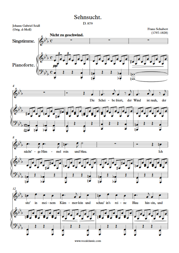 F. Schubert : Sehnsucht D.879 (C minor Key) PDF Sheet music