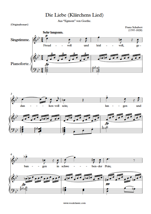 F. Schubert : Die Liebe ❪Klärchens Lied❫ (Bb Key, Original) PDF Sheet music