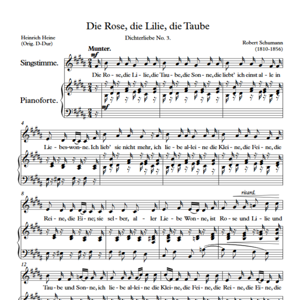 R. Schumann : Die Rose, die Lilie, die Taube (B Key) PDF Sheet music