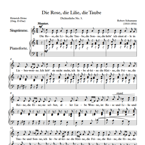 R. Schumann : Die Rose, die Lilie, die Taube (C Key) PDF Sheet music