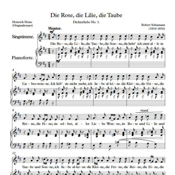 R. Schumann : Die Rose, die Lilie, die Taube (D Key, Original) PDF Sheet music