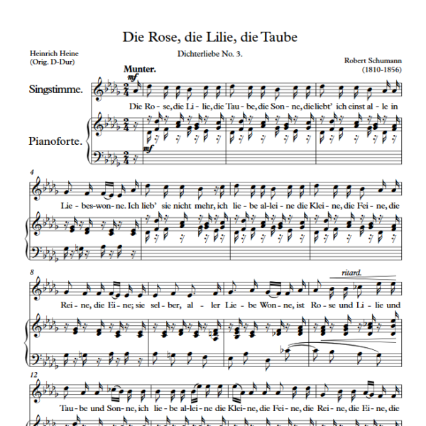 R. Schumann : Die Rose, die Lilie, die Taube (Db Key) PDF Sheet music