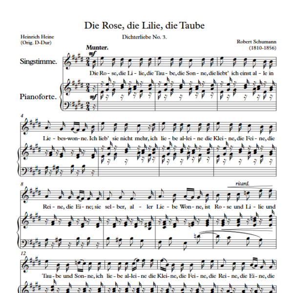 R. Schumann : Die Rose, die Lilie, die Taube (E Key) PDF Sheet music