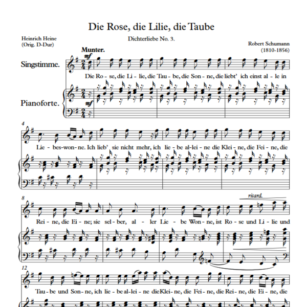 R. Schumann : Die Rose, die Lilie, die Taube (G Key) PDF Sheet music