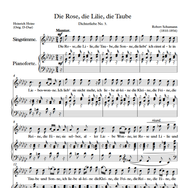 R. Schumann : Die Rose, die Lilie, die Taube (Gb Key) PDF Sheet music