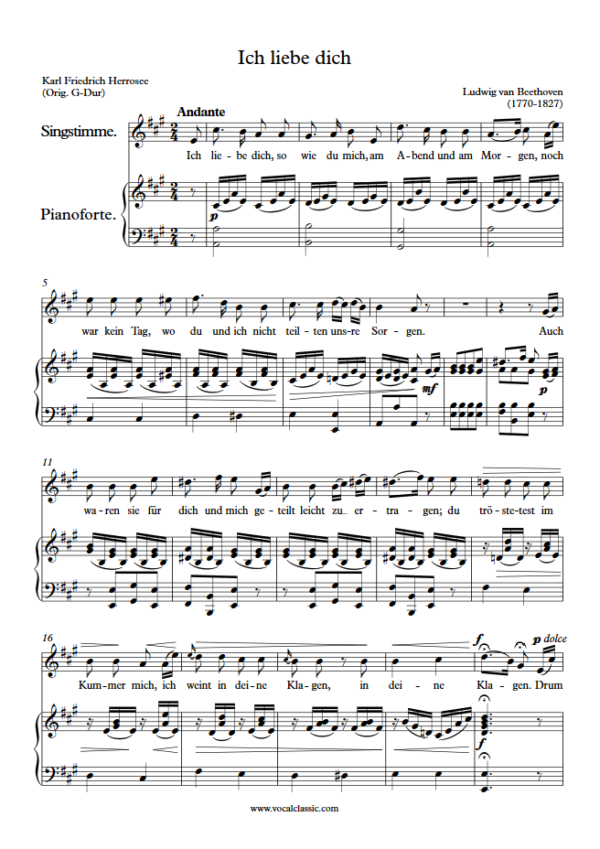 L. v. Beethoven : Ich liebe dich (A Key) PDF Sheet music