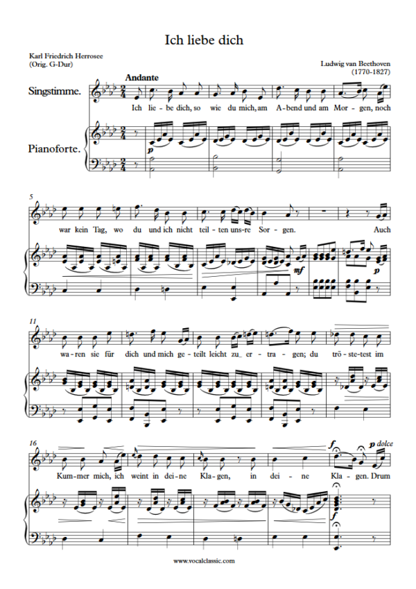 L. v. Beethoven : Ich liebe dich (Ab Key) PDF Sheet music