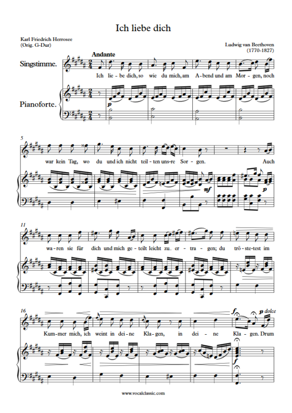 L. v. Beethoven : Ich liebe dich (B Key) PDF Sheet music