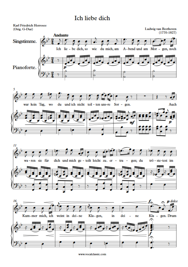 L. v. Beethoven : Ich liebe dich (Bb Key) PDF Sheet music