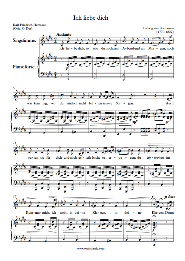 L. v. Beethoven : Ich liebe dich (E Key) PDF Sheet music