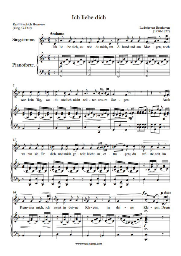 L. v. Beethoven : Ich liebe dich (F Key) PDF Sheet music