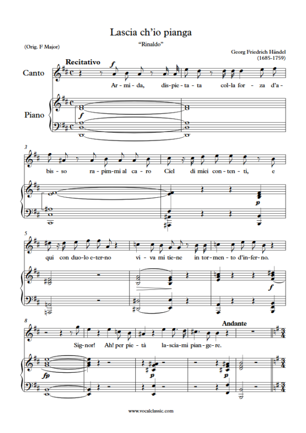 G. F. Handel : Lascia ch’io pianga (G Key) PDF Sheet music