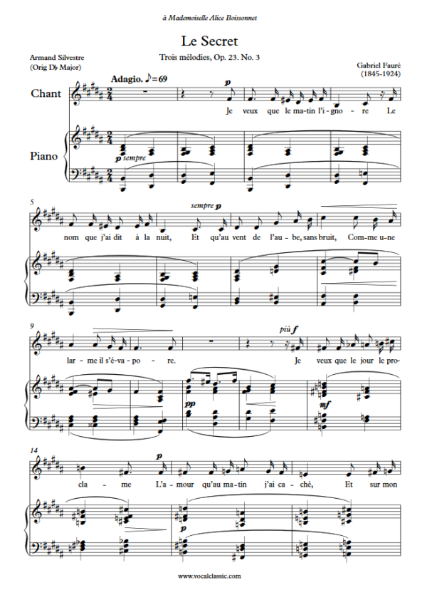 G. Fauré : Le Secret (B Key) PDF Sheet music