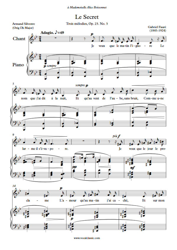 G. Fauré : Le Secret (Bb Key) PDF Sheet music