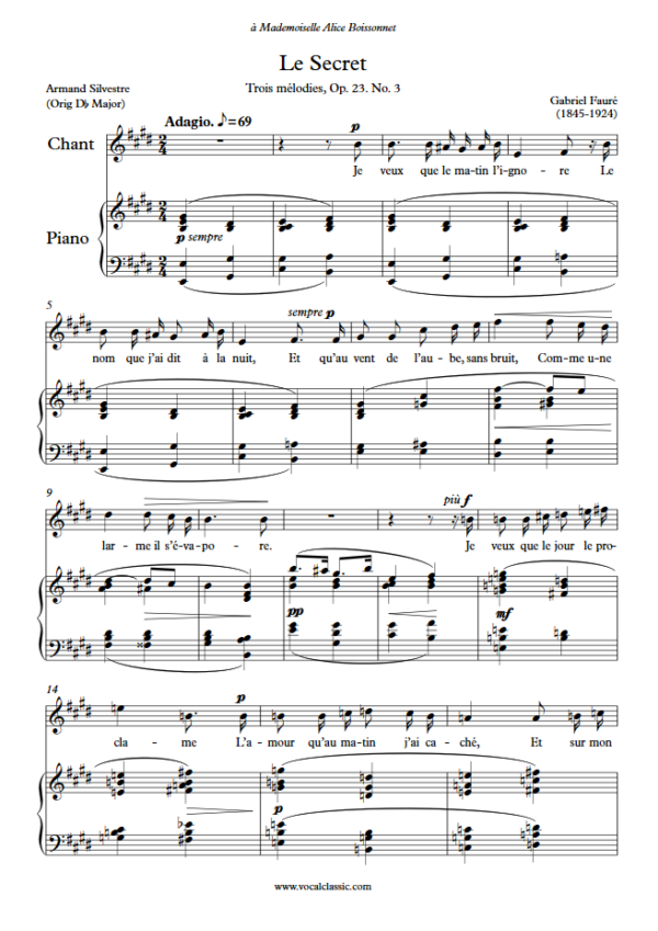 G. Fauré : Le Secret (E Key) PDF Sheet music