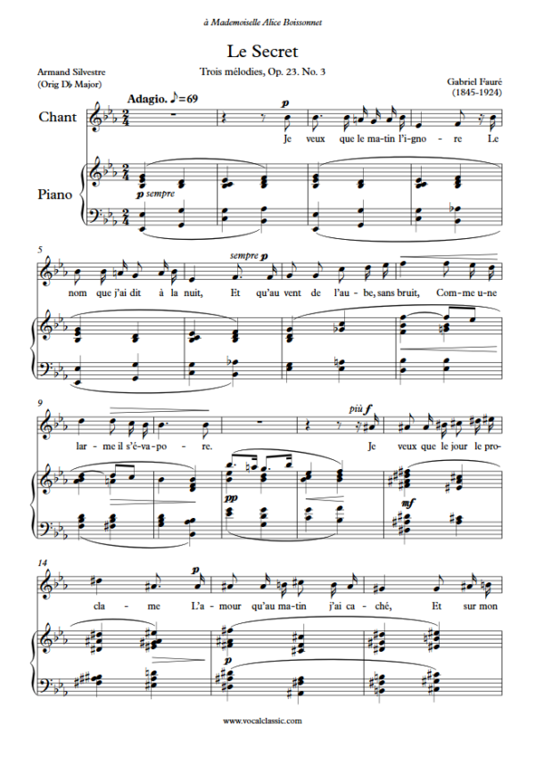 G. Fauré : Le Secret (Eb Key) PDF Sheet music