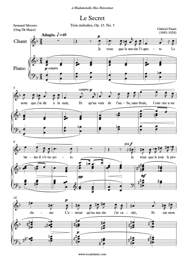 G. Fauré : Le Secret (F Key) PDF Sheet music