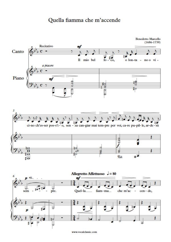 B. Marcello : Quella fiamma che m’accende (C minor Key) PDF Sheet music