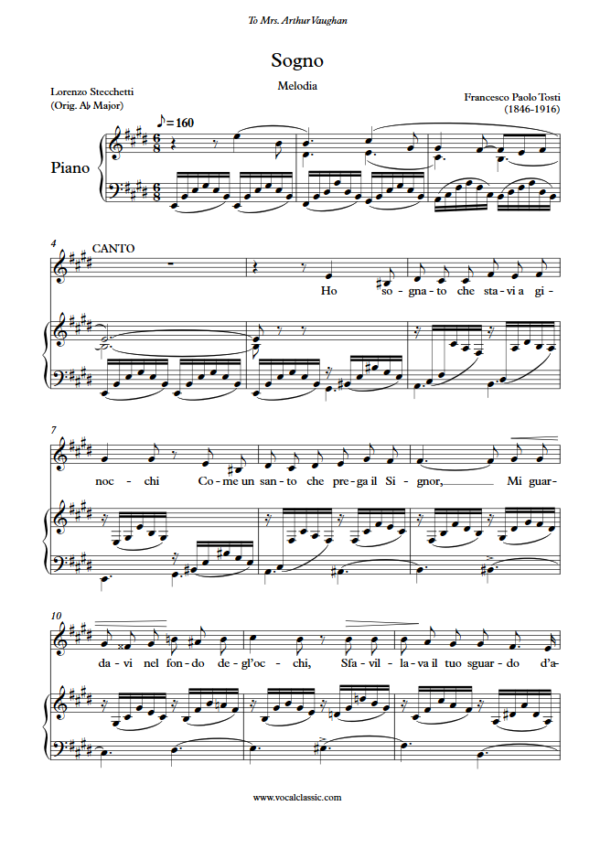 F. P. Tosti : Sogno (E Key) PDF Sheet music