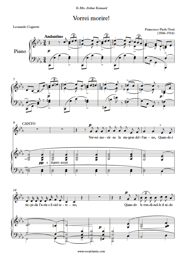 F. P. Tosti : Vorrei morire (C minor Key) PDF Sheet music