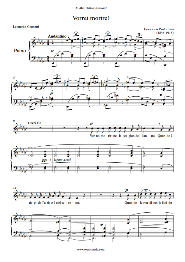 F. P. Tosti : Vorrei morire (Eb minor Key) PDF Sheet music